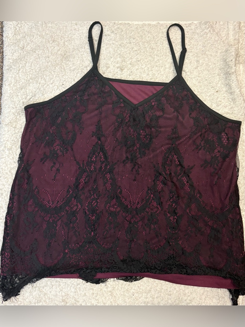 Lace Overlay Cami Tank - Burgundy and Black